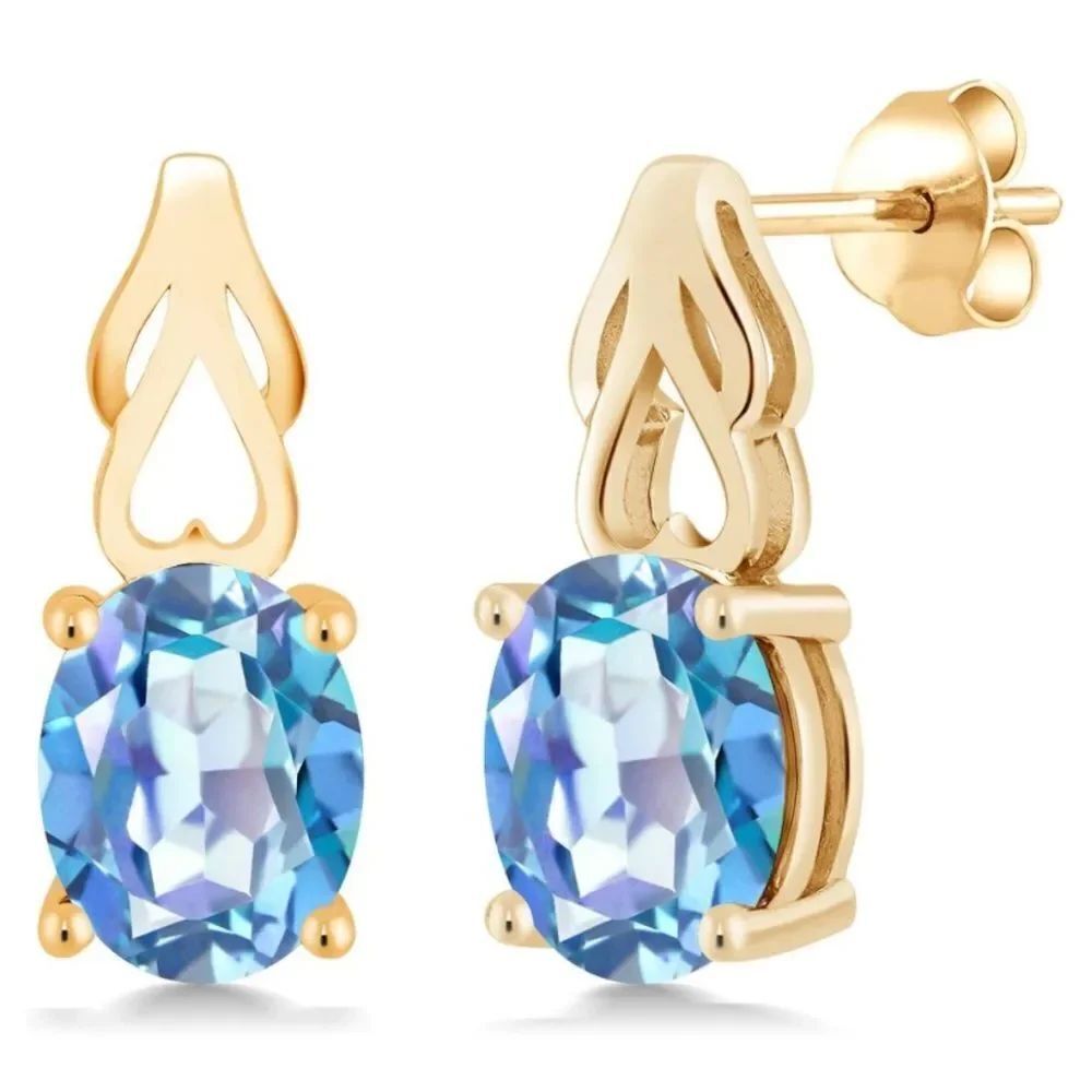 18K Yellow Gold 925 with 3.60 Cttw Millennium Blue Mystic Quartz Oval Earrings